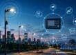 Illustration of a smart public lighting network connected to a centralized urban management platform